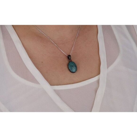Pendant Only Sterling Silver Natural Turquoise Pendant 1 1/4" x 1/2" - Picture 2 of 6